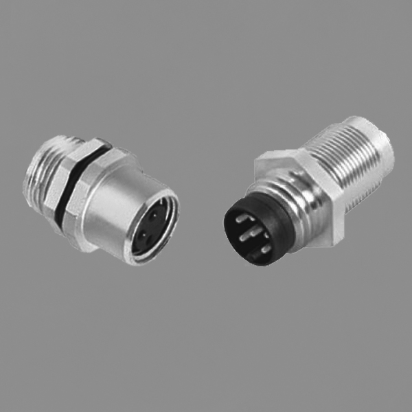 YKM8-PTS3x0xx M8 Circular Waterproof Connector Front Mount Male/Female Socket Threaded Locking