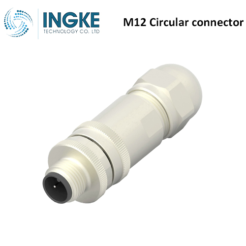 T4111012021-000 M12 Circular Connector Receptacle 2 Position Male Pins Screw Waterproof IP67 A-Code