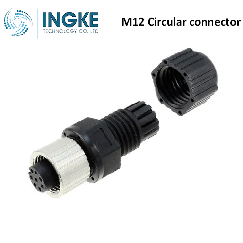 1838274-4 M12 Circular Connector Receptacle 8 Position Female Sockets Solder Cup IP67 Waterproof