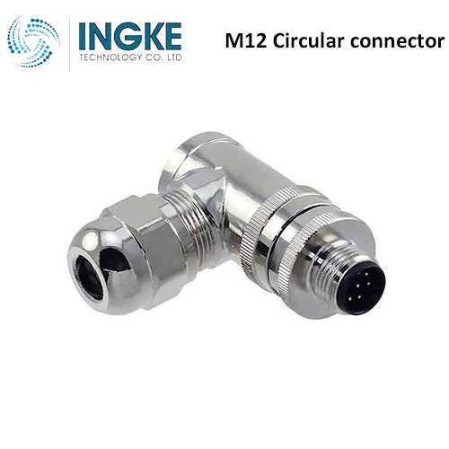 T4113012041-000 M12 Circular Connector Receptacle 4 Position Male Pins Screw A-Code IP67 Waterproof Right Angle