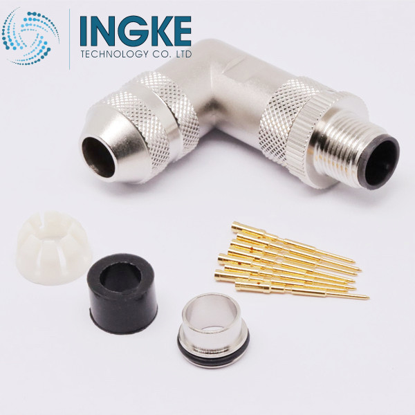 T4113012081-000 M12 Circular Connector Receptacle 8 Position Male Pins Screw Waterproof IP67 A-Code Right Angle