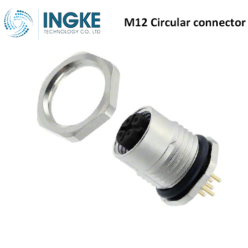 3-2271145-2 M12 Circular Connector Receptacle 4 Position Female Sockets Panel Mount IP67 Waterproof D-Code