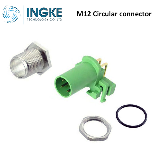 3-2172086-2 M12 Circular Connector Receptacle 4 Position Male Pins Panel Mount Waterproof IP67 D-Code Right Angle