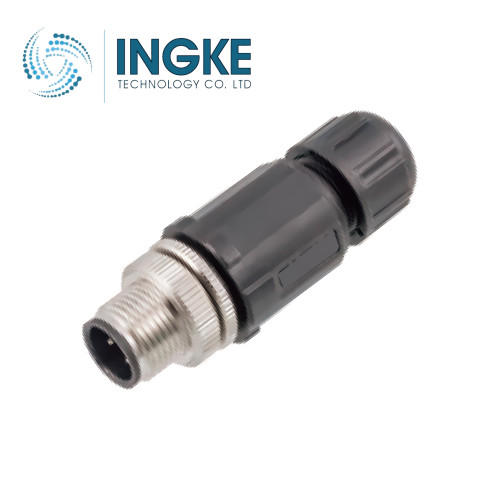 1-2823445-1 M12 Circular Connector 4 Position Plug, Male Pins Gold Crimp IP67 Dust Tight Waterproof Shielded
