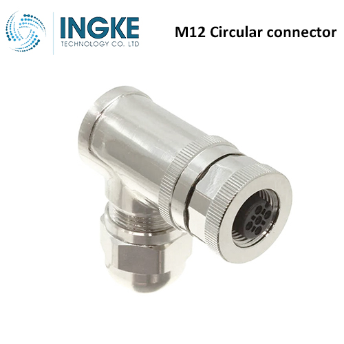 T4112412041-000 M12 Circular Connector Plug 4 Position Female Sockets Screw Right Angle IP67 Waterproof B-Code
