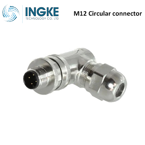 T4113011041-000 M12 Circular Connector Receptacle 4 Position Male Pins Screw Waterproof IP67 A-Code Right Angle