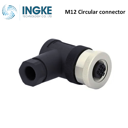 T4112501051-000 M12 Circular Connector Plug 5 Position Female Sockets Screw Right Angle IP67 Waterproof D-Code