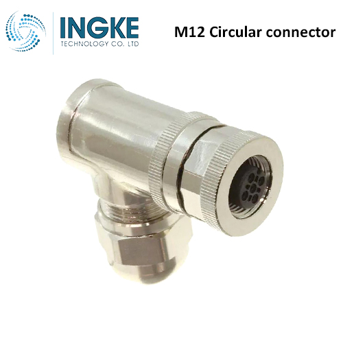 T4112511051-000 M12 Circular Connector Plug 5 Position Female Sockets Screw Right Angle IP67 Waterproof D-Code
