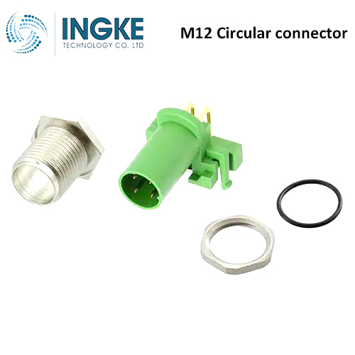 3-2172065-2 M12 Circular Connector Receptacle 4 Position Male Pins Panel Mount Waterproof IP67 D-Code Right Angle