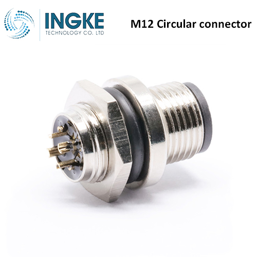 T4142512041-000 M12 Circular Connector Receptacle 4 Position Male Pins Panel Mount Waterproof IP67 D-Code
