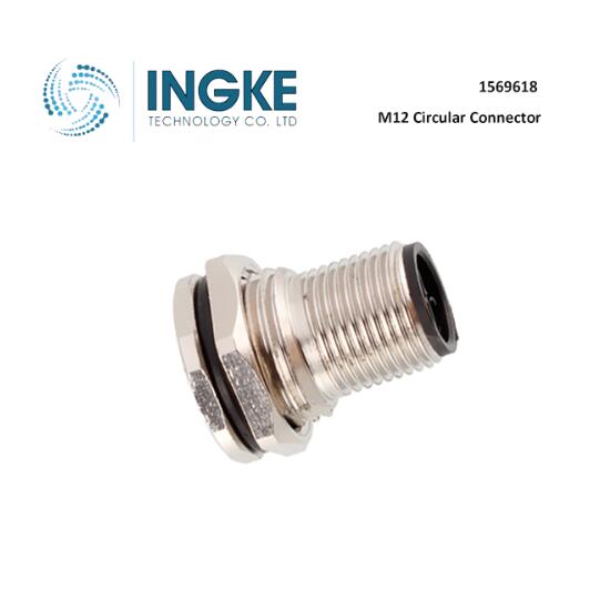 1569618 M12 Circular Connector 4 Position Plug Male Pins Solder Panel Mount