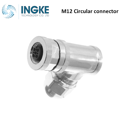 T4112011052-000 M12 Circular Connector Plug 5 Position Female Sockets Screw Right Angle IP67 Waterproof A-Code