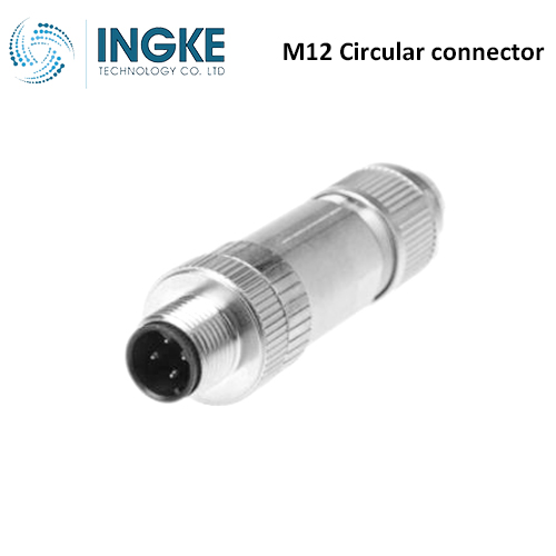 1554513 M12 Circular Connector Plug 4 Position Male Pins IDC IP67 Waterproof D-Code