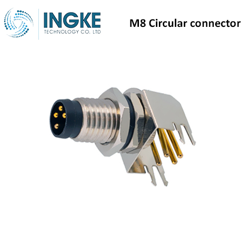 M8S-04PMMR-SF8001 M8 Circular Connector Plug 4 Position Male Pins Panel Mount IP68 Waterproof Right Angle
