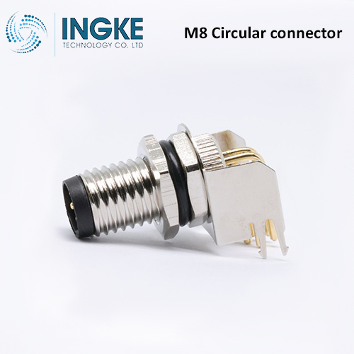 M8AS-02PMMR-SF8001 M8 Circular Connector Receptacle 2 Position Male Pins Panel Mount IP68 Waterproof Right Angle A-Code