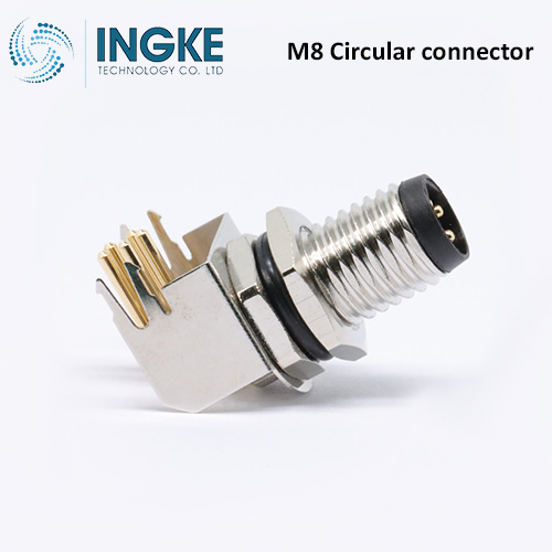 M8AS-06PMMR-SF8001 M8 Circular Connector Receptacle 6 Position Male Pins Panel Mount IP68 Waterproof Right Angle A-Code