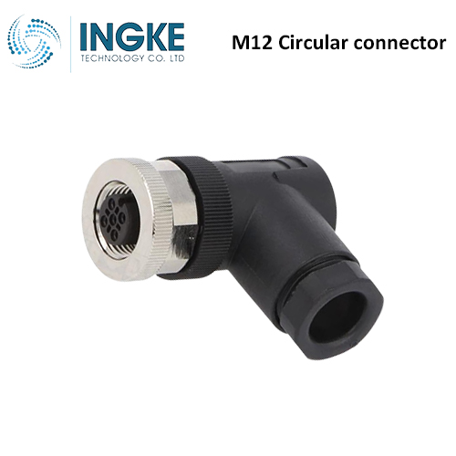 T4112401031-000 M12 Circular Connector Plug 3 Position Female Sockets Screw Right Angle IP67 Waterproof B-Code