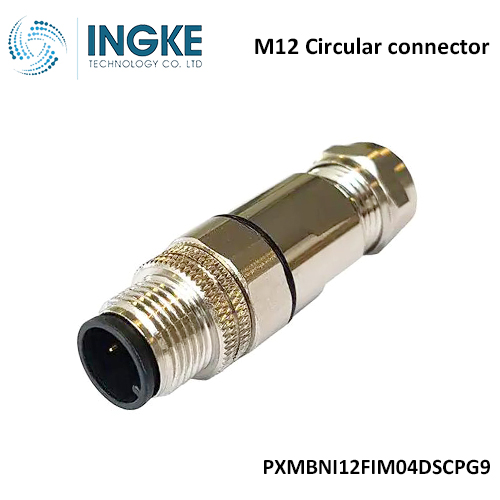 PXMBNI12FIM04DSCPG9 M12 Circular Connector Receptacle 4 Position Male Pins Solder Cup Waterproof IP67 D-Code