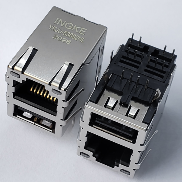 YKJU-63092NL 10/100Base-T RJ45 Modular Jack with USB2.0 and EMI Finger