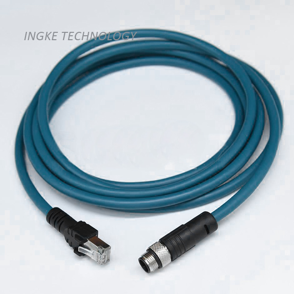 YKM12-N108ASFH-RJ100 RJ45 terminated to mating M12 cable assembly with shielded and IP67 waterproof