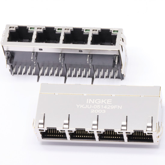 YKJU-051429FN 1x4 10/100Base-T PoE RJ45 LAN Transformer Double Circuit Ethernet Connector