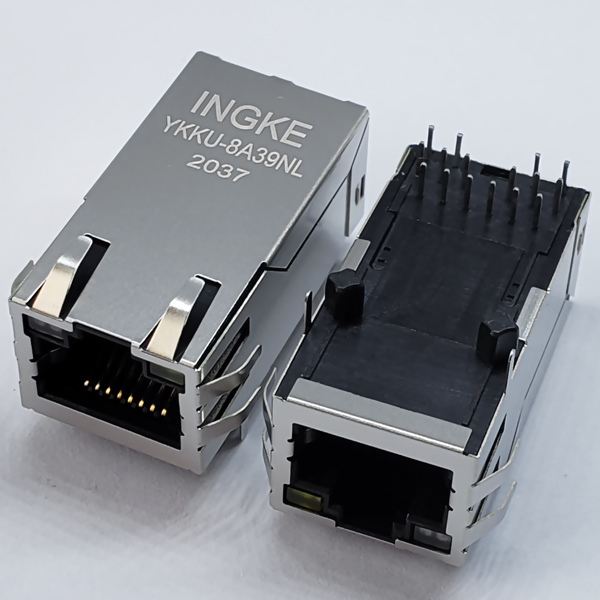 YKKU-8A39NL 1000Base-T Long Body RJ45 Ethernet Connector Gigabit Magjack with LED and Finger