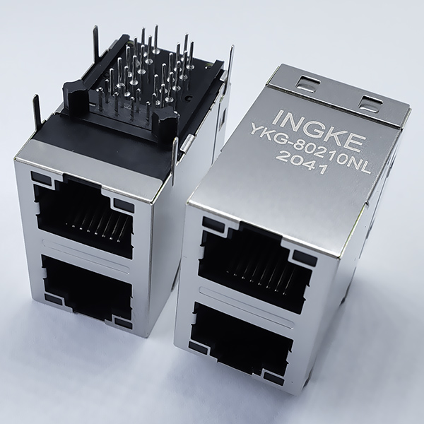 YKG-80210NL 1000Base-T RJ45 Magjack Connector 2x1 Gigabit Stacked Module Interface