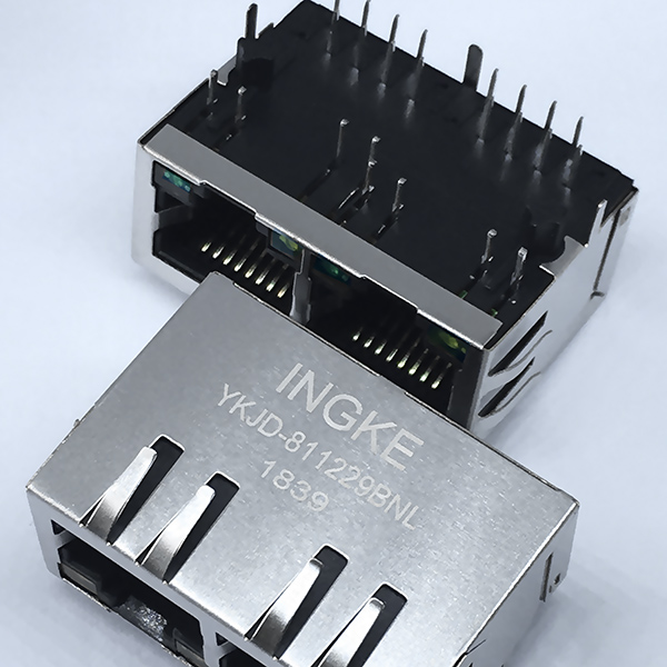 YKJD-811229BNL 1x2 10/100Base-T RJ45 Magjack Connector with EMI Finger and LED
