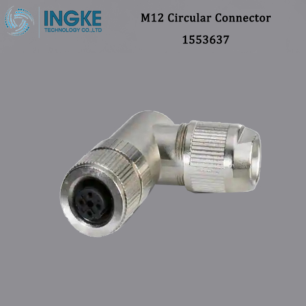 1553637 M12 Circular Metric Connector, Ethernet CAT5 (100 Mbps),Angled,,D-Code,IP67 Waterproof SACC-M12FRD-4Q
