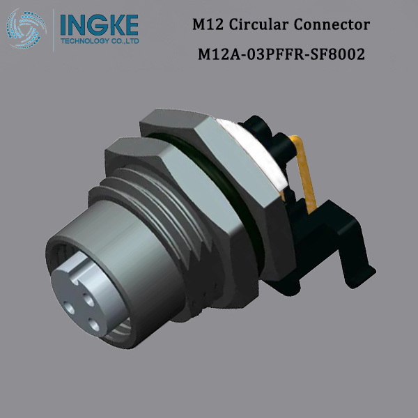 M12A-03PFFR-SF8002 M12 Circular Metric Connector,Right Angle,PCB Panel Mount,A-Code,3Pin,IP67 Waterproof