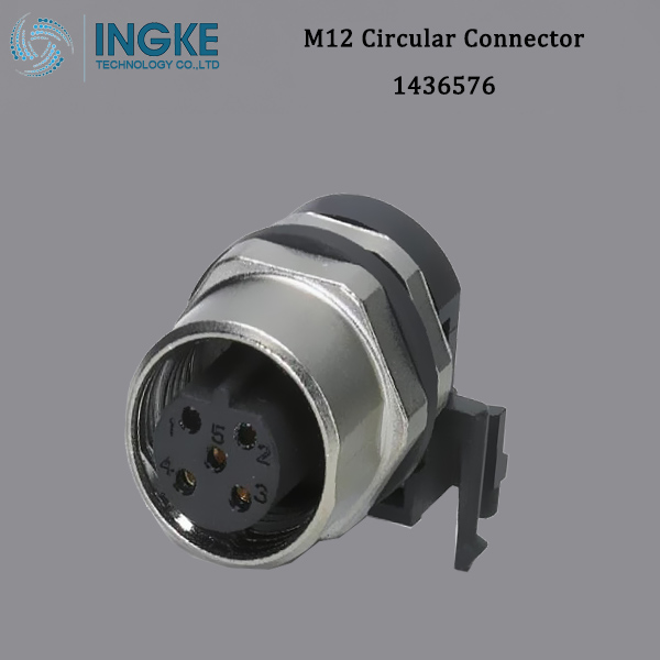 1436576 M12 Circular Connector,Right Angle,PCB Panel Mount,B-Code,5Pin,IP67 Waterproof