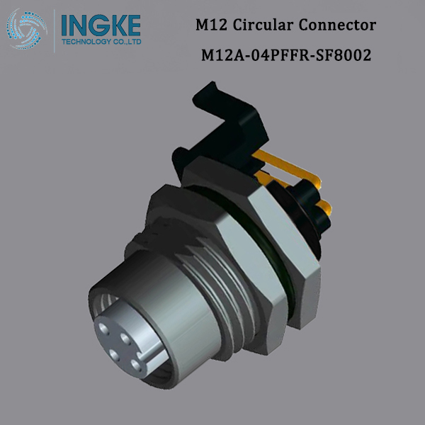 M12A-04PFFR-SF8002 M12 Circular Connector,A-Code,Right Angle,PCB Panel Mount,Waterproof Socket