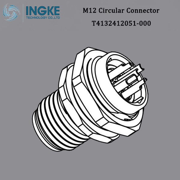 T4132412051-000 M12 Circular Connector,B-Code,Solder Wire,Panel Mount,IP67/IP68 Waterproof