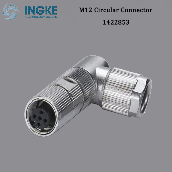 1422853 M12 Circular Metric Connector,A-Code,Crimp,Right Angle,IP67/IP68 Waterproof Socket