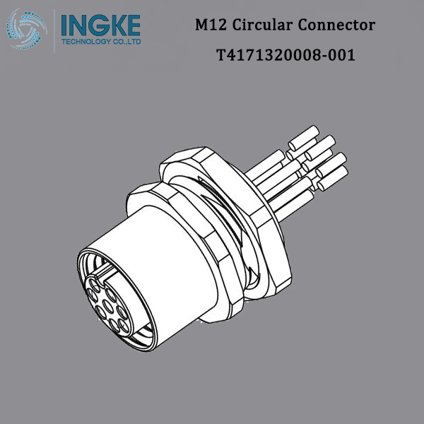 T4171320008-001 M12 Circular Metric Connector,A-Code,Panel Mount with Wire,IP67 Waterproof Sensor