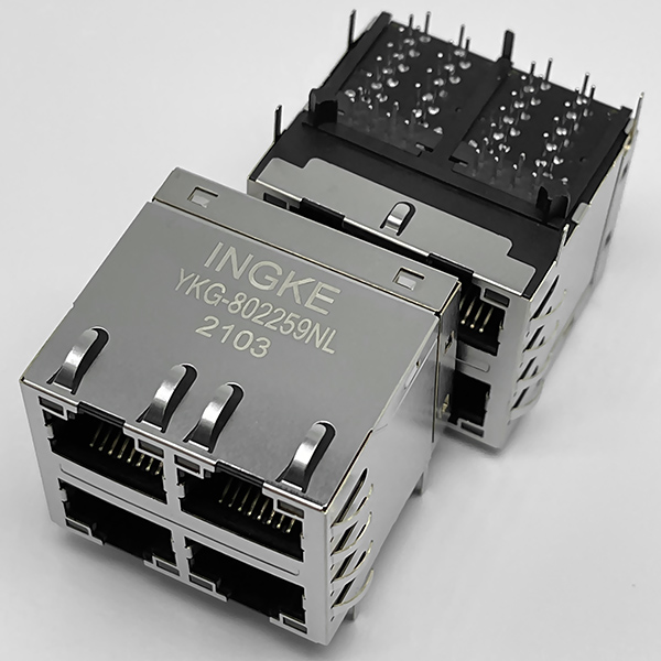 YKG-802259NL 2x2 1000Base-T RJ45 Magjack Connector Gigabit Stacked Ethernet Jack