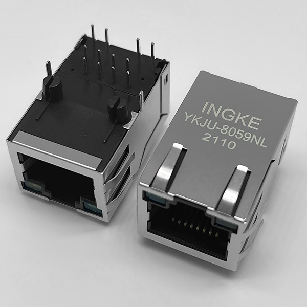 INGKE YKJU-8059NL 100Base-T RJ45 Magjack Connector with EMI Finger and LED