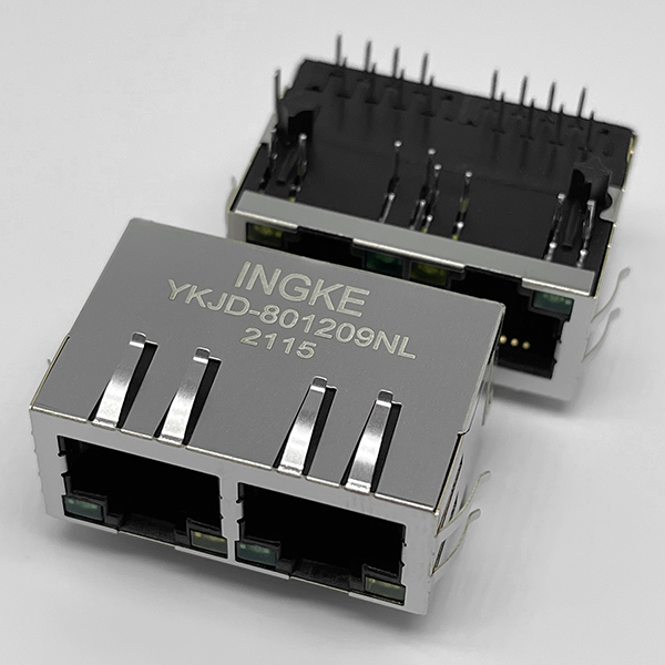 YKJD-801209NL 1x2 100Base-T RJ45 Ganged Jacks with integrated magnetics with EMI Finger and LED