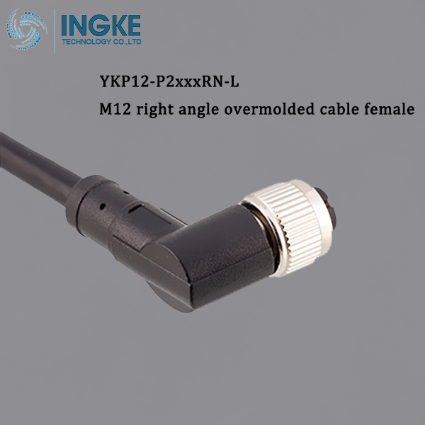 YKP12-P2xxxRN-L M12 Circular Connector Overmolded Cable Assembly Right Angle Female