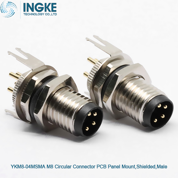 YKM8-04MSMA M8 Circular Connector Male,PCB Panel Mount,Shielded