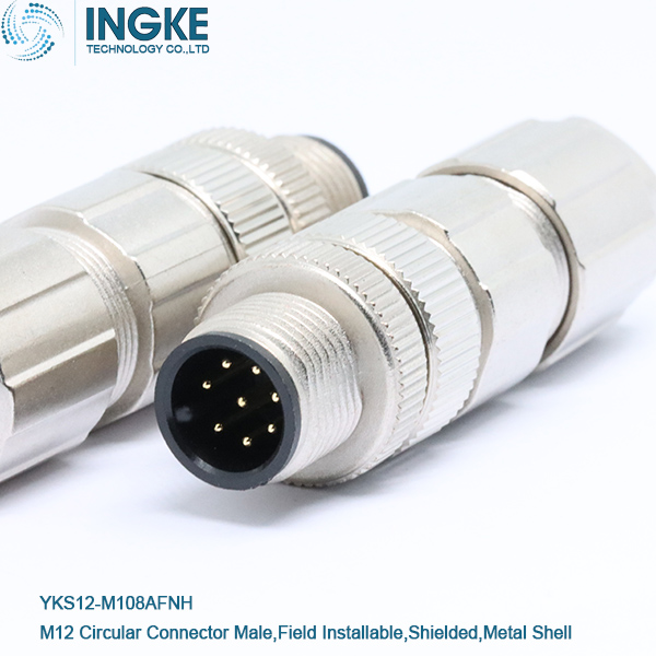 INGKE YKS12-M108AFNH M12 Circular Connector Male,Field Installable,Shielded,Metal Shell