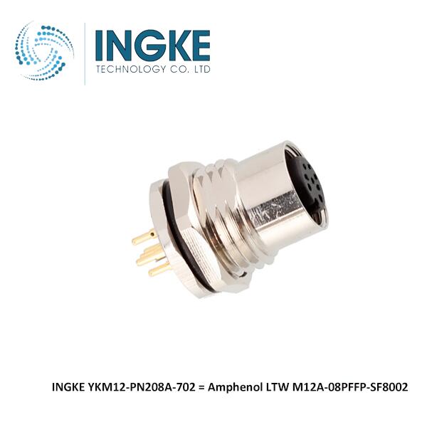 INGKE YKM12-PN208A-702 Substitute Amphenol LTW M12A-08PFFP-SF8002 M12 Circular Connector 8 Position Receptacle Female Sockets Solder Panel Mount