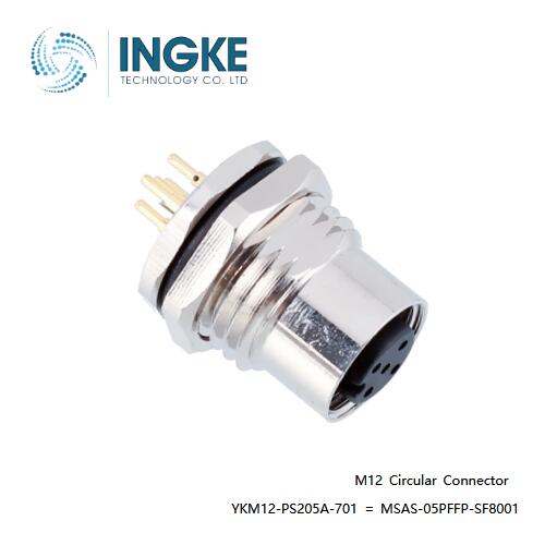 INGKE YKM12-PS205A-701 Substitute Amphenol LTW MSAS-05PFFP-SF8001 M12 Connector 5 Positions A-Code Panel Mount Shielded