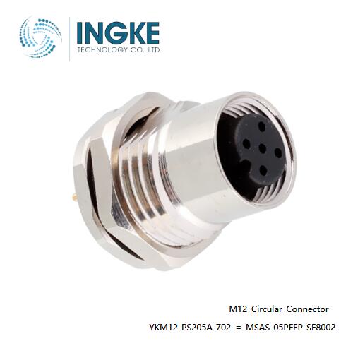 INGKE YKM12-PS205A-702 Substitute Amphenol LTW MSAS-05PFFP-SF8002 M12 Circular Connector Plug Female Sockets Solder 5 Positions A-Code Panel Mount