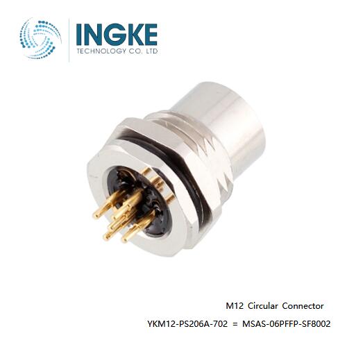 INGKE YKM12-PS206A-702 Substitute Amphenol LTW MSAS-06PFFP-SF8002 M12 Connector Plug Female Sockets Solder 6 Positions A-Code Panel Mount