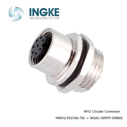 INGKE YKM12-PS210A-702 Substitute Amphenol LTW MSAS-10PFFP-SF8002 M12 Connector Plug Female Sockets A-Code Solder 10 Position Panel Mount