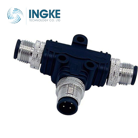 T58-B05-MMMR001 M12 Circular Connector Distributor T-Shaped 5/5 (2) Male Pins/Male Pins (2) Free Hanging (In-Line)