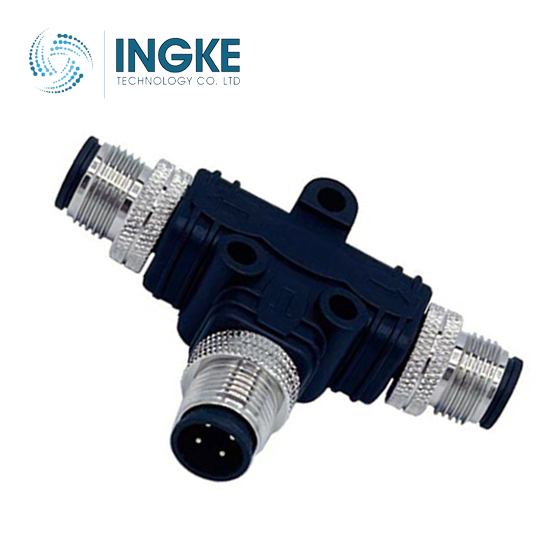 T58-A08-MMMR001 M12 Circular Connector Distributor T-Shaped 8/8 (2) Male Pins/Male Pins (2) Free Hanging (In-Line)