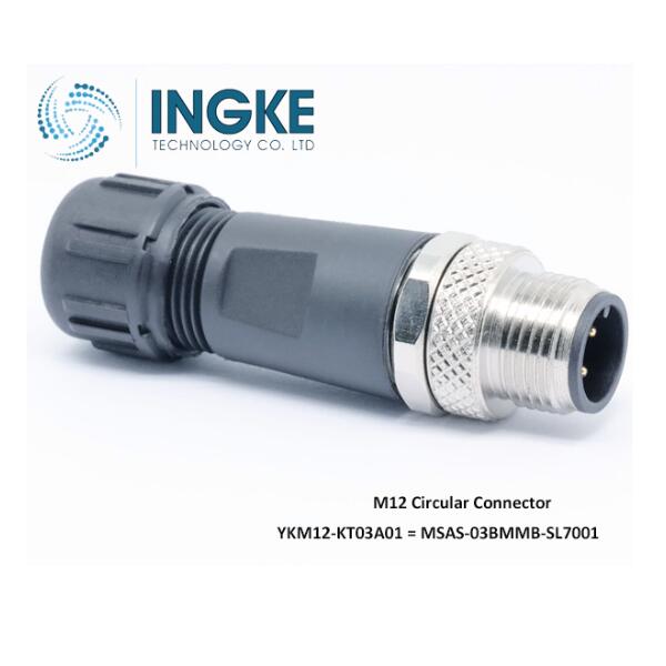 YKM12-KT03A01 Substitute MSAS-03BMMB-SL7001 M12 Circular Connector 3 Position Receptacle Male Pins Screw