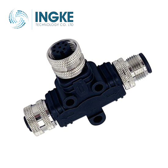T58-A04-FMFR001 M12 Circular Connector Distributor T-Shaped 4/4 (2) Female Sockets/Female Sockets (1), Male Pins (1) Free Hanging (In-Line)